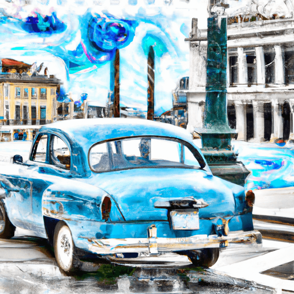 Coche moderno, Piazza Unità, estatuas, cafés, mar azul y atardecer
