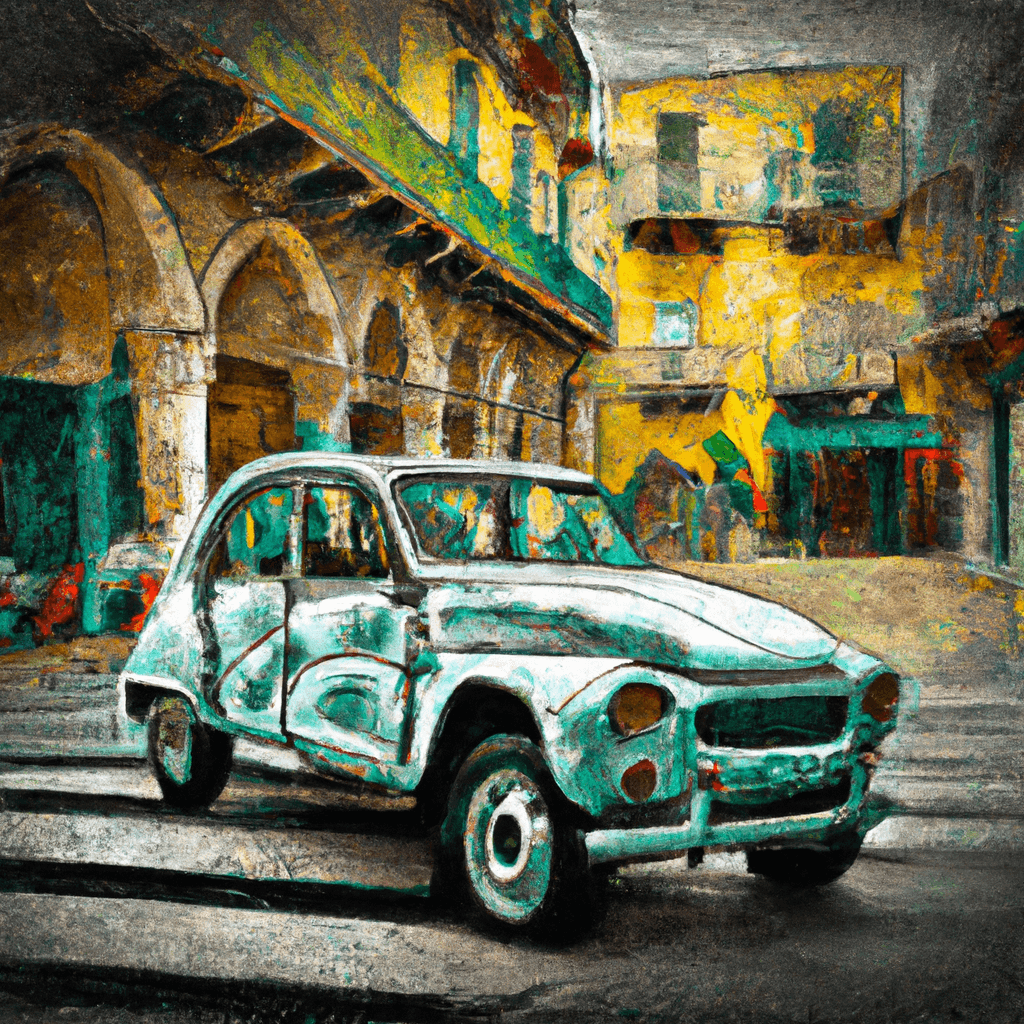 Auto in centro a Foggia, chiese di pietra, palme, bancarelle di frutta