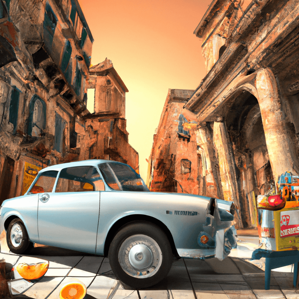 Auto in città, Siracusa, lampioni, bici, cesto di frutta, gatti
