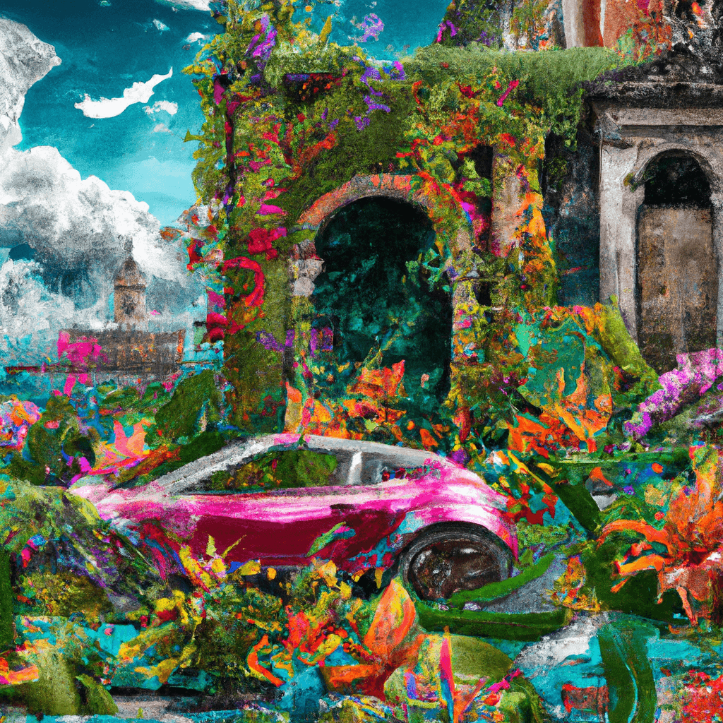 Auto in Palermo con vegetazione tropicale e piante strane volanti