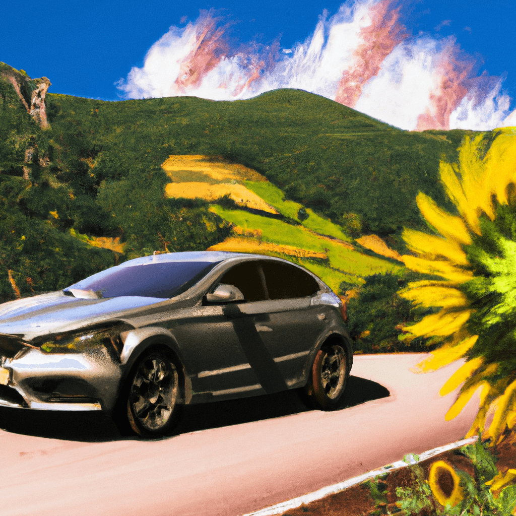 Coche de ciudad, paisaje trentino, girasoles, senderistas y viñas