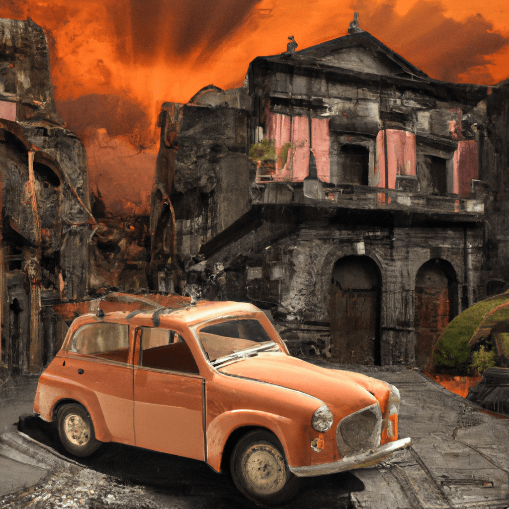 Auto a Catania con paesaggio di Monte Etna, case barocche, agrumi, mare