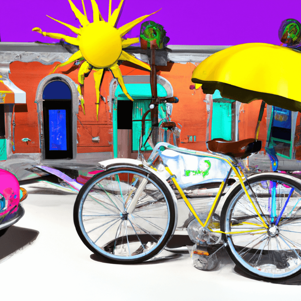 Coche, bicicletas, sombrillas, palmeras, gelato, arquitectura de Rimini